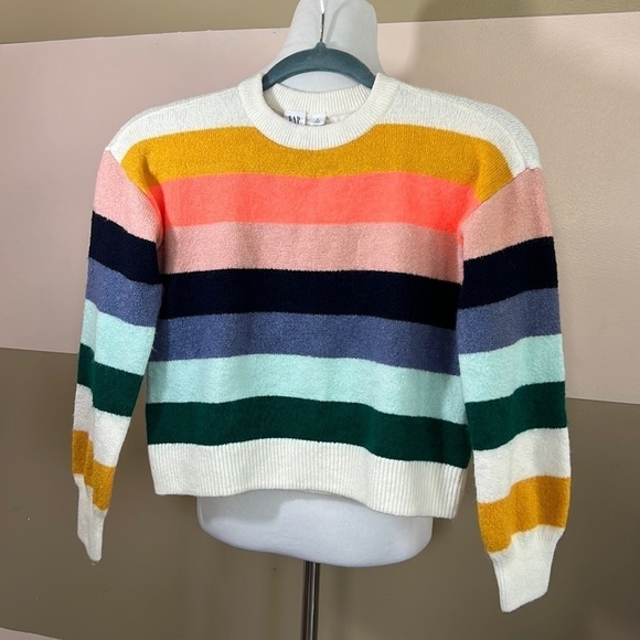 GAP Kids Bright Neon Striped Soft Knit Long Sleeve Crew Neck Sweater Size M - Picture 1 of 7